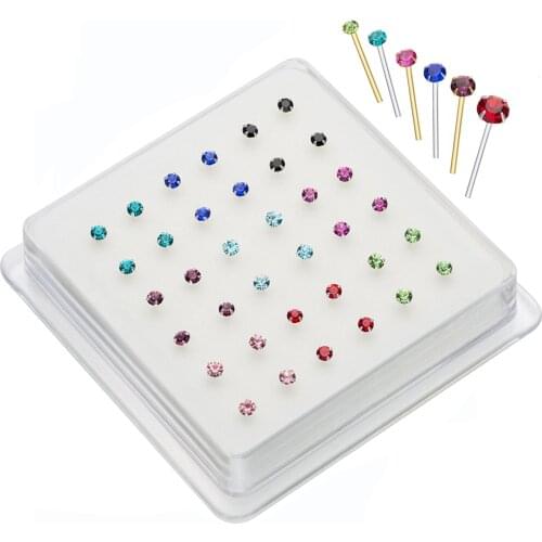 Fashion jewelry nose studs Pack of 20pcs 925 sterling silver big size 3mm crystal white /multi color nose pin