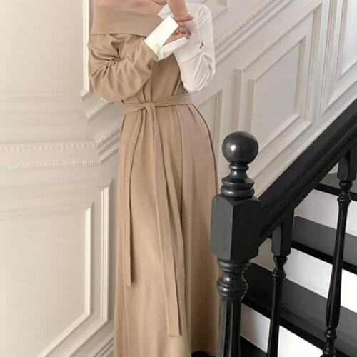 Korean version of the elegant sweet dress spring new V-neck stitching fake two-piece lace waist dress long skirt TOPs