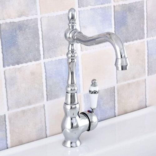 Basin Faucets Chrome Bathroom Sink Faucet Deck Mounted Hot and Cold Water Single Hole Mixer Taps Nsf654