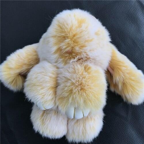 Magicfur - Real Rex Rabbit Fur Cute Bunny Toy Keychain Yellow Frost Doll Pom Ball Bag Bug Charm Keyring pendan Accessories