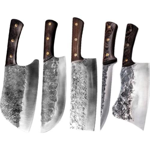 Handmade Forged Butcher Knife Tool Wide Blade Chopping kitchen Knife Chinese Cleaver Camping Serbian Chef Knife Wood Handle Tool