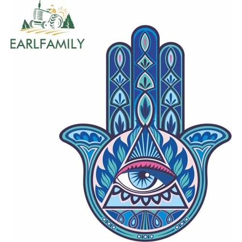 EARLFAMILY 13cm x 10.4cm For Hamsa Hand Waterproof Fine Decals Sunscreen Car Stickers Vinyl Material Scratch-Proof Decoration