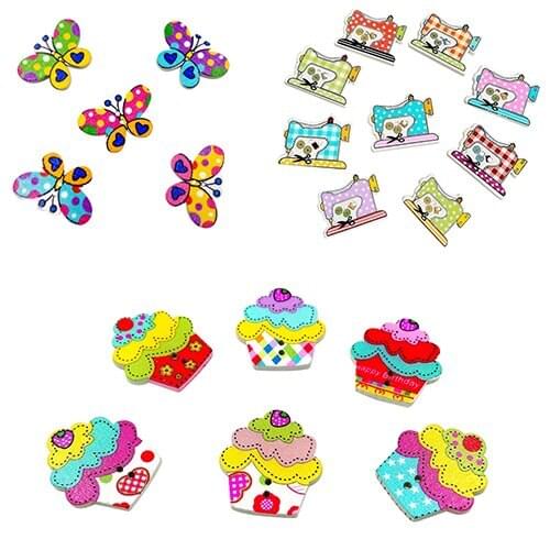 New 50 Pcs Wooden Cake Butterfly Cat Buttons Sewing Scrapbooking Crafts DIY 2 Holes 81WG