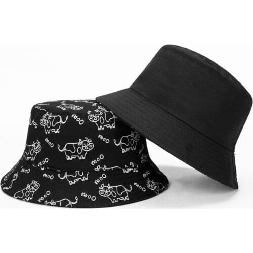 Cotton Cartoon Cow Print Bucket Hat Fisherman Hat Outdoor Travel Hat Sun Cap Hats for Men and Women 441