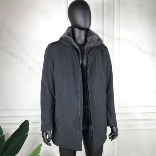 Natural Mink Fur Coat Parka Men Winter Real Fur Jacket Warm Thick Outwear Plus Size Coats Fashion Casual Overcoats Free Shipping