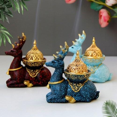 Resin Incense Burner Mini Arabic Reindeer Censer Buddhism Incense Holder Teahouse Aromatherapy Furnace Table Home Decoration