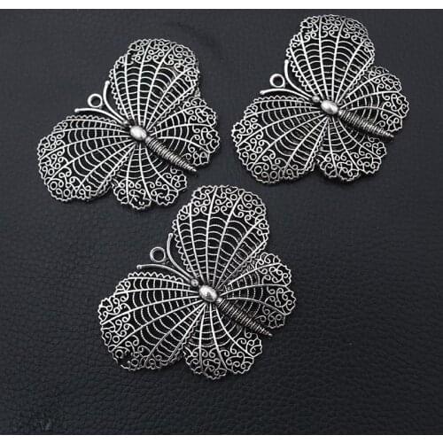 2pcs/lot Silver Plated Butterfly Charm Metal Pendants DIY Necklaces Bracelets Jewelry Handicraft Accessories 68*48mm P151