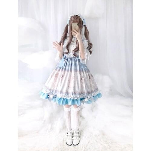Princess daily tea party sweet lolita dress vintage lace bowknot cute printing victorian dress kawaii girl gothic lolita jsk cos