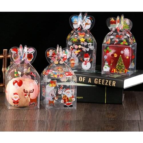 Creative PVC Transparent Candy Box Christmas Decoration Gift Box Packaging Santa Claus Snowman Elk Reindeer Candy Apple Boxes