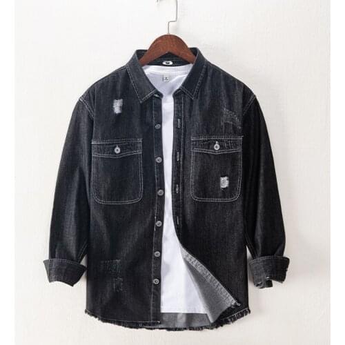 Spring and autumn long-sleeved brand shirt men cotton black denim shirts for men fashion trendy mens clothing camisa chemise