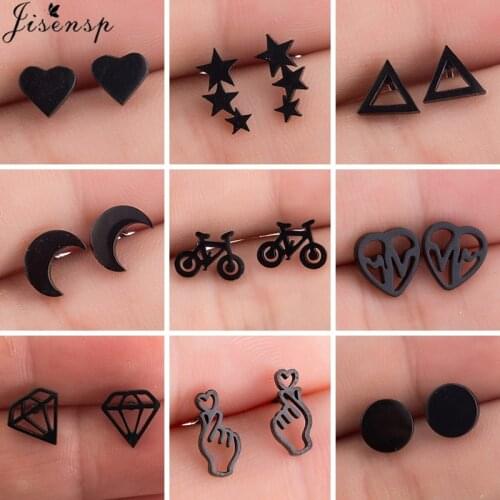 Mutiple Tiny Stainless Steel Geometric Earrings for Women Girls Black Simple Round Heart Moon Star Cross Earing Stud Punk Gift