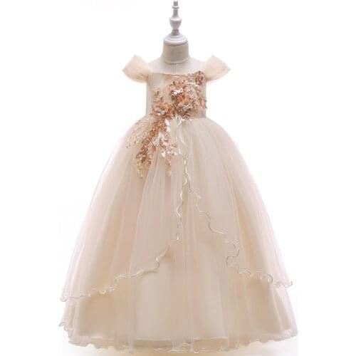 Mesh Girls Catwalk Evening Dress Pink Bead Party Princess Dress Flower Girl Bridesmaid Wedding Dresses Fluffy Girl Gowns Dresses