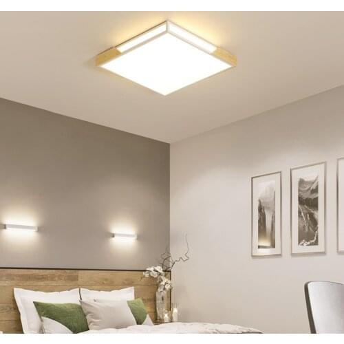 Modern Minimalist Log Square Atmospheric Ceiling Lamp Creative Ultra-thin Bedroom Living Room Custom Wooden Art Led Ceiling Lamp