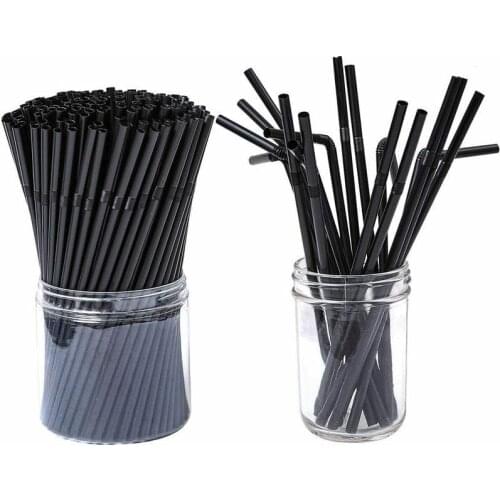 100PCS Mini Short Cocktail Straws Small Black Plastic Straws 21CM Length 0.3CM Thin For Birthday Wedding Party Event Drinking