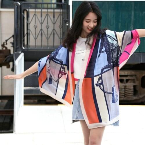 2021 Spring And Summer Imitation Silk Shawl Fashion Luxury Elegant Printing Soft Thin Scarf Seaside Beach Sun Protection