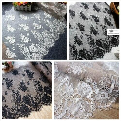 35 cm~50 cm High Quality Yarn Unilateral Eyelash Lace Handmade DIY Dress Wedding Veil Accessories Skirt Fabric