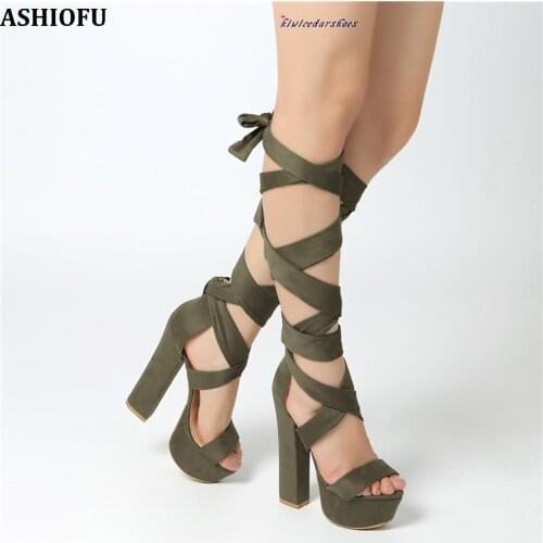 ASHIOFU Handmade New Ladies Chunky Heel Sandals Ankle Wrap Sexy Party Prom Summer Shoes Real Photos Evening Fashion Club Sandals