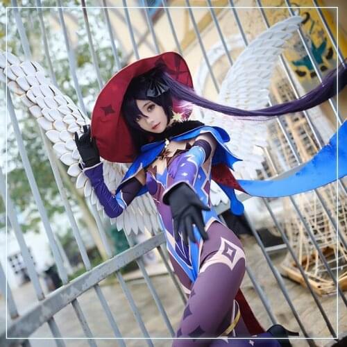 Game Genshin Impact Mona Cosplay Costume Women Sexy Jumpsuit Bodysuit Funny Cloak Leggings Witch Suit for Halloween Party