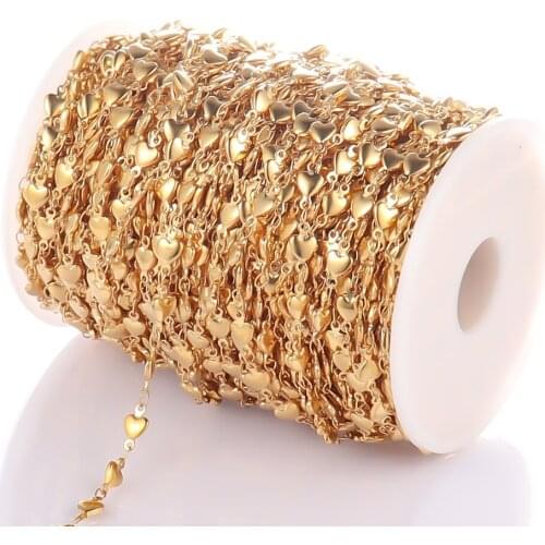 1 Meter Stainless Steel Gold Heart Chain for DIY Gifts Necklace Chains Jewelry Making Bulk Jewelry Findings Components Wholesale