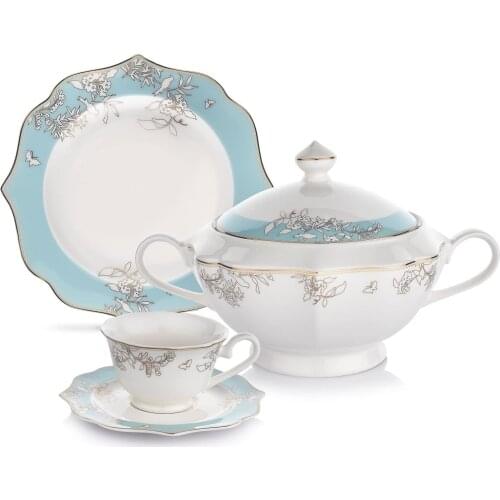 Schafer 85Part Piece Dantella Gold Bone Porcelain Dinner Set SHF12010