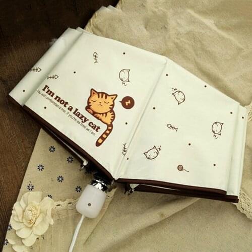 LISM Automatic Umbrella Rain Women Lovely Cat Folding Umbrellas Windproof Black Coating Anti UV Parasol Womens Umbrella Girl