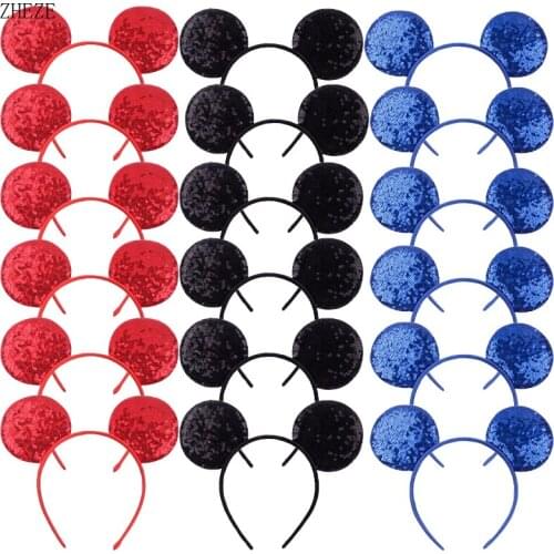 10Pcs/Lot 2021 Hot-sale 3.3'' Sequins Mouse Headband 32 Colors Bright Ears Children Hairband DIY Headwear Hair Accessories