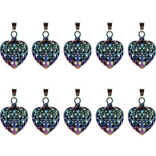 10X C787 Rainbow Colors Heart Flower Cross Beads Cage Perfume Essential Oil Diffuser Pearl Cage Magnetic Buckle Locket Pendant