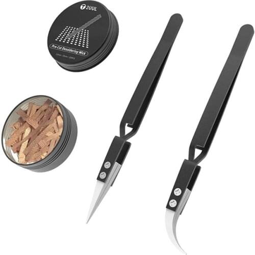 2UUL Ceramic Tweezers With 100pcs Pre-cut Desoldering Wicks 2mm*25mm For Phone Motherboard Soldering Repair Tool Sets