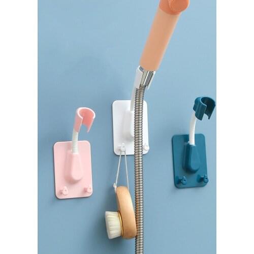 360 Universal Adjustable Shower Bracket Wall Mounted Shower Head Self Adhesive Holder With 2 Hooks Home Bathroom Accessories