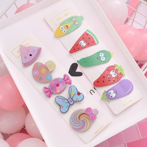 5Pc /Sat New Parent-child cute cartoon colorful style childlike hairpin clip sweet fruit series BB clip girl Hair Clips Headwear