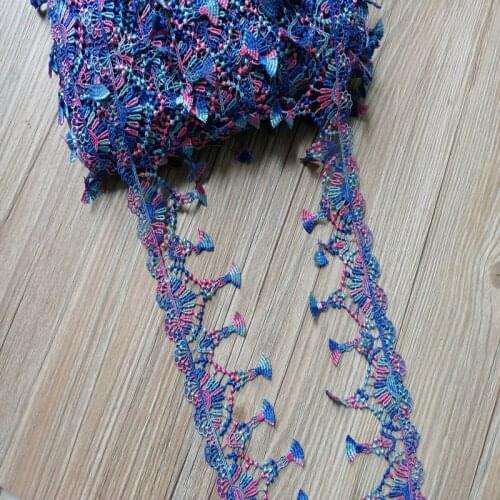 5Yds/lot)Blue Pink Mixed Hollow Cup Shape Tassel Floral Venise Venice Lace Hight quality lace fabrics embroidered lace