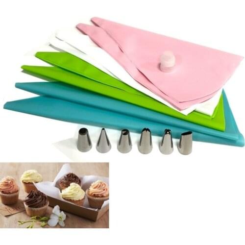 8PC/Set DIY Kitchen Baking Cake Decorating Tool Silicone Icing Piping Cream Pastry Bag Steel Nozzle Converter Tools E11666