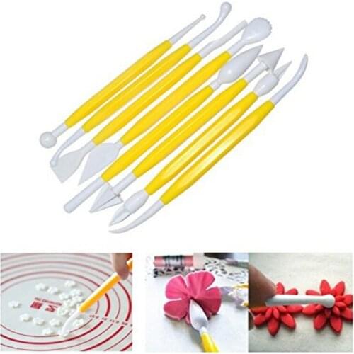 8Pcs/Set Fondant Cake Decor Modeling Tools Pastry Plastic Carving Cutter 16 Patterns Clay Sculpting Craft Modeling Baking Tools
