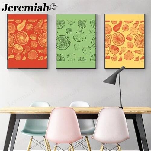 Abstract Fruit Canvas Painting Line Light Green Lemon Poster Wall Art Modern Home Restaurant Decoration Picture Frameless