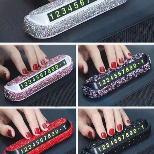 Car Temporary Parking Card Phone Number Card Diamond Crystal Car Sticker Car Moving Number Magnetic Adsorption Parking Card