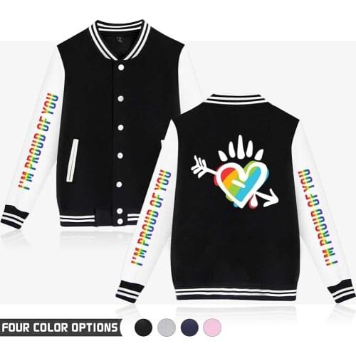 Baseball Uniform Fleece Jacket LGBT Pride Women Men Streetwear Hip Hop Gay Lesbian Rainbow Hoodie Sweatshirt Outwear full