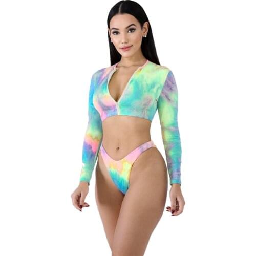 Tie dye Print bikini 2021 Long Sleeve Swimsuit Sexy Women 2 Pieces Suit Female Swimwear Beach Wear Bathing Suit Brazilian Bikini