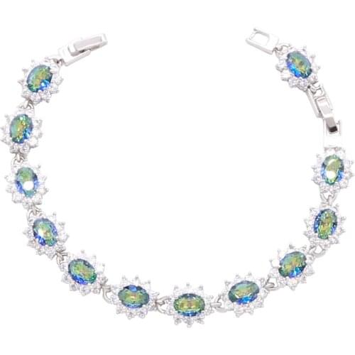 Rainbow Topaz 925 Stamp Silver Bracelet for Women Wedding Birthday Blue Sapphire Jewelry