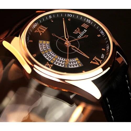 YAZOLE Mens Fashion Sport Stainless Steel Case Leather Band Quartz Analog Wrist Watch mens watches top brand luxury Wristwatch