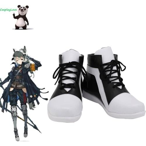 Arknights Grani Black White Shoes Cosplay Long Boots Leather Custom Made For Party Christmas Halloween