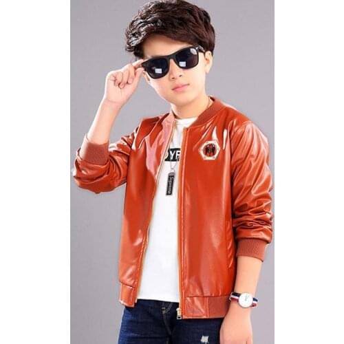 Childrens clothes spring and autumn leather jacket boy PU coat 3-12 years old Synthetic leather coat