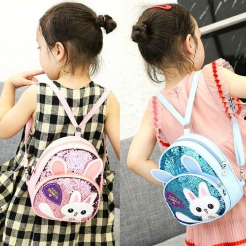 Child School Bag Fashion Cartoon Rabbit Sequin Mini Backpack PU Leather School Bag Baby Girl Shoulder Bag
