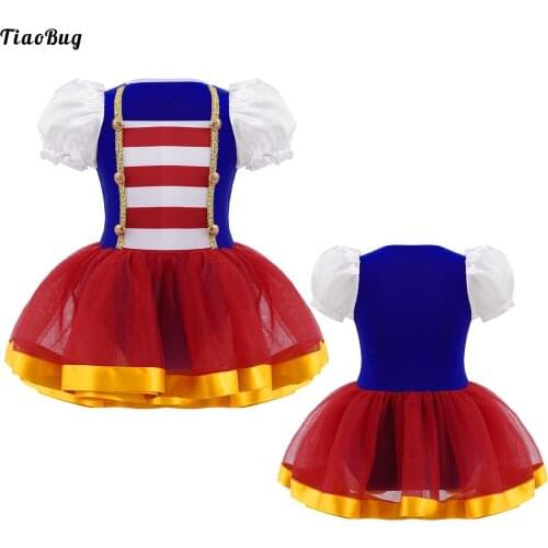 TiaoBug Kids Girls Short Puff Sleeves Mesh Tutu Princess Dress Circus Cosplay Role Play Performance Party Halloween Costume