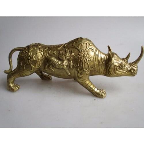 Long :26CM Home Decor Feng Shui brass rhinoceros statue /Metal Decoration Crafts Lucky rhinoceros Sculpture