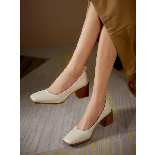 EshtonShero Womens Shoes Summer Wedges Heels Slip On Leather Woman Shoes Female Solid Pumps Fashion Ladies Walking Footwear