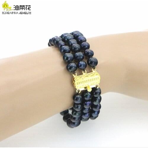 Genuine Natural Freshwater Pearl 7-8mm 3 Rows Bracelets Bangles Fashion Beauty Women Girl Wedding Christmas Jewelry Gift 19cm