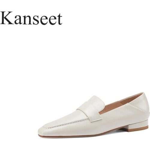 Kanseet New Women Pumps 2021 Spring Autumn Concise Genuine Leather Comfortable Handmade Square Toe Shallow 2cm Low Heels Shoes