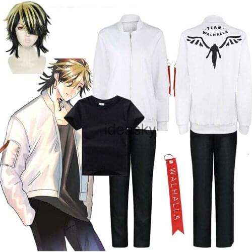 Anime Tokyo Revengers Valhalla Baruhara Cosplay Angel Jacket Kazutora Hanemiya Costume Baseball Coat Pants Jacket wig T shirt