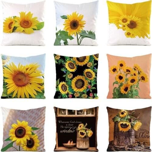 24 Colors Sunflower Print Cushion Cover 45x45 cm Square Pillow Cover For Living Room Sofa Softness Polyester Throw Pillowcase