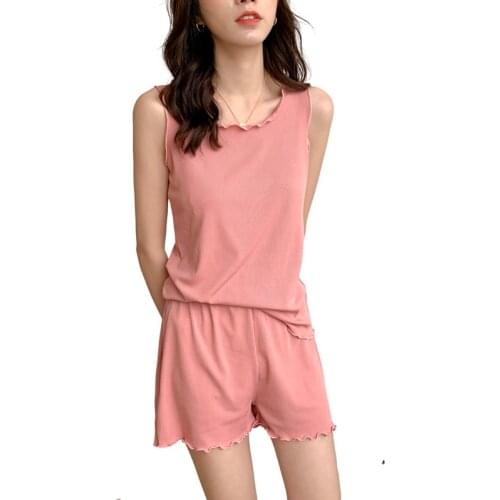 Summer Womens Viscose Pajamas Set Sleeveless Loose Top and Shorts Soft Comfortable Cooling Sleepwear Ladys Homewear
